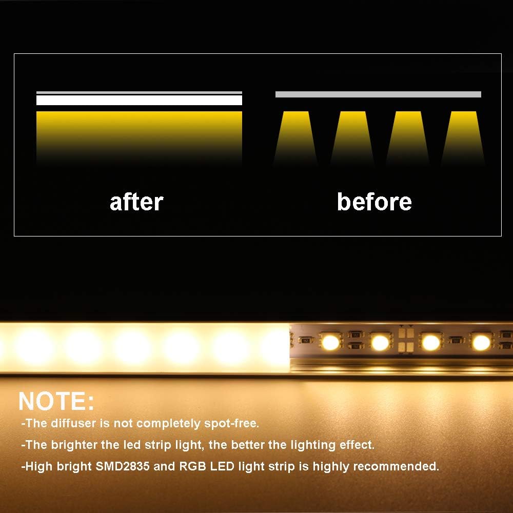 6x2m LED Strip Light Channel with Milky Cover Diffusers, End Caps and Mounting Clips B887190