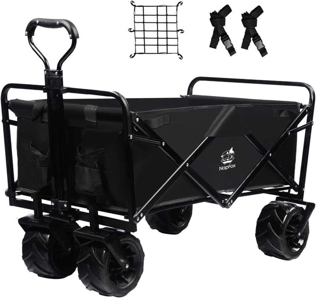 Heavy Duty Foldable Beach Cart with All-Terrain Wheels and Cargo Net R5093