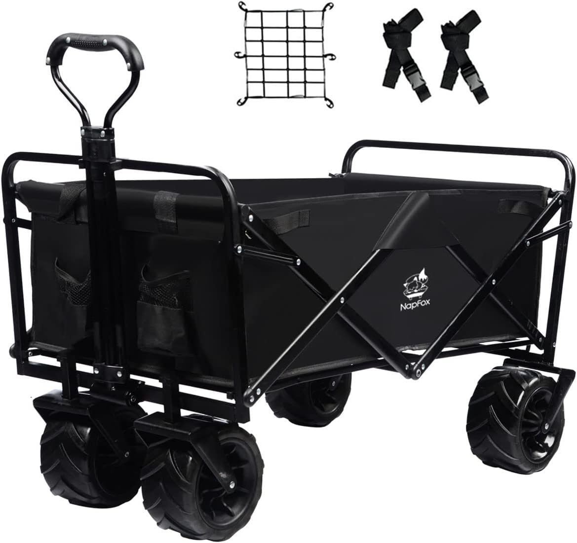Heavy Duty Foldable Beach Cart with All-Terrain Wheels and Cargo Net R5093