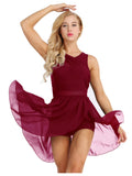 Chiffon Leotard Skirted Illusion V-Neck Dance Dress A448