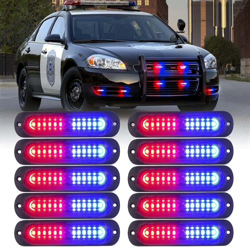 Amber 12 LED Emergency Strobe Lights Kit Surface Flush Mount Hazard Warning Flashing Light Head for Off-Road Vehicles ATV Trucks Cars - 10PCS Pack of 2 U1310