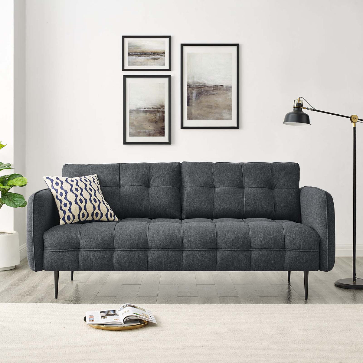 Tufted Fabric Dark Grey Sofa D602197
