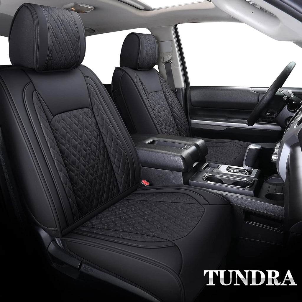 Black-Brown Waterproof Leather Seat Covers Full Set for Pickup Truck L33592
