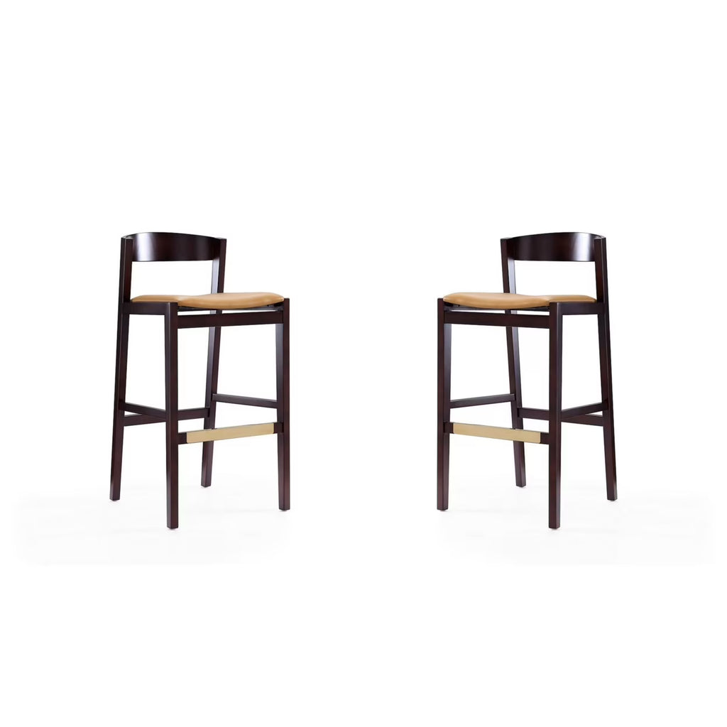 Camel and Dark Walnut Beech Wood Barstool (Set of 2) D6711