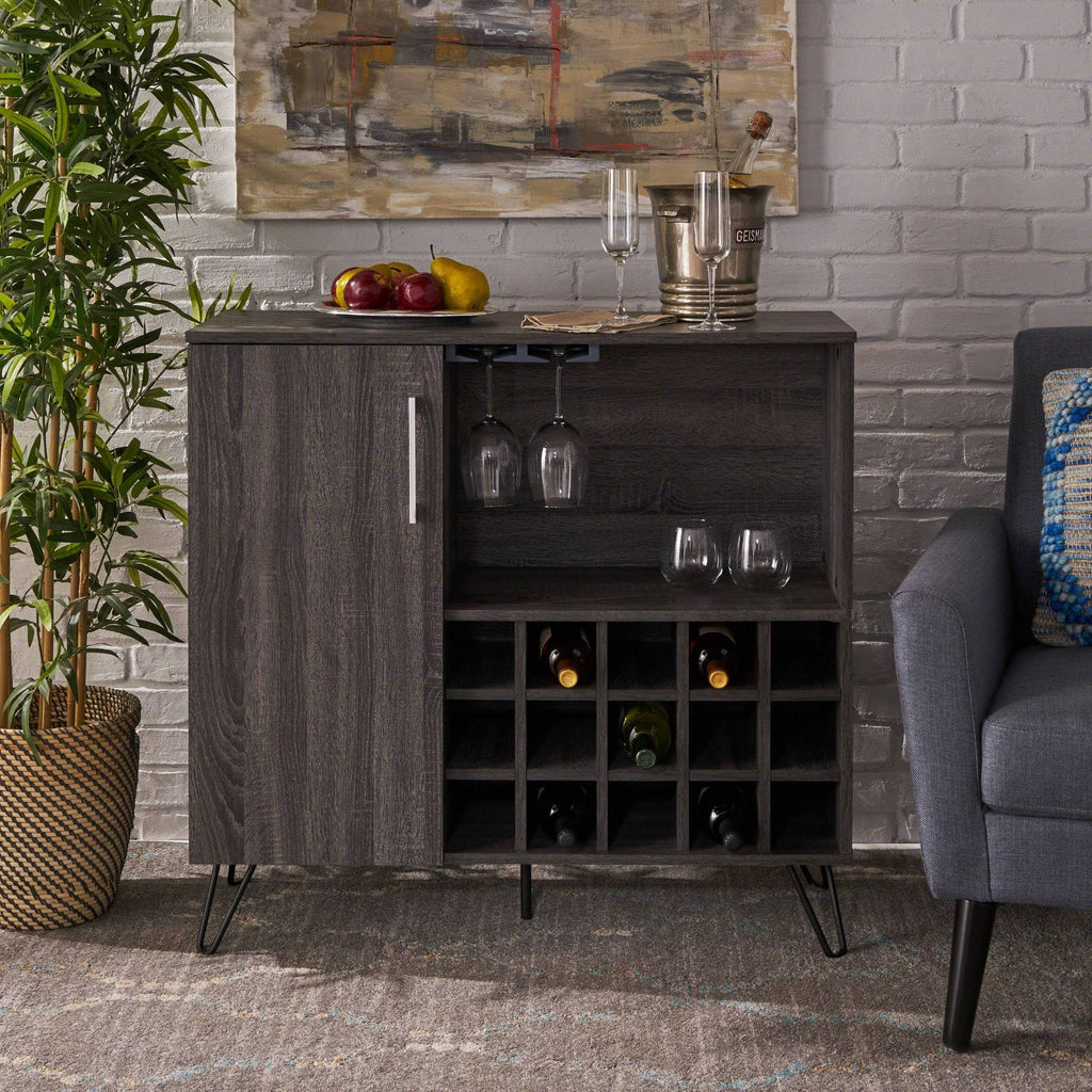 Sonoma Gray Oak and Black Finish Bar Cabinet I260
