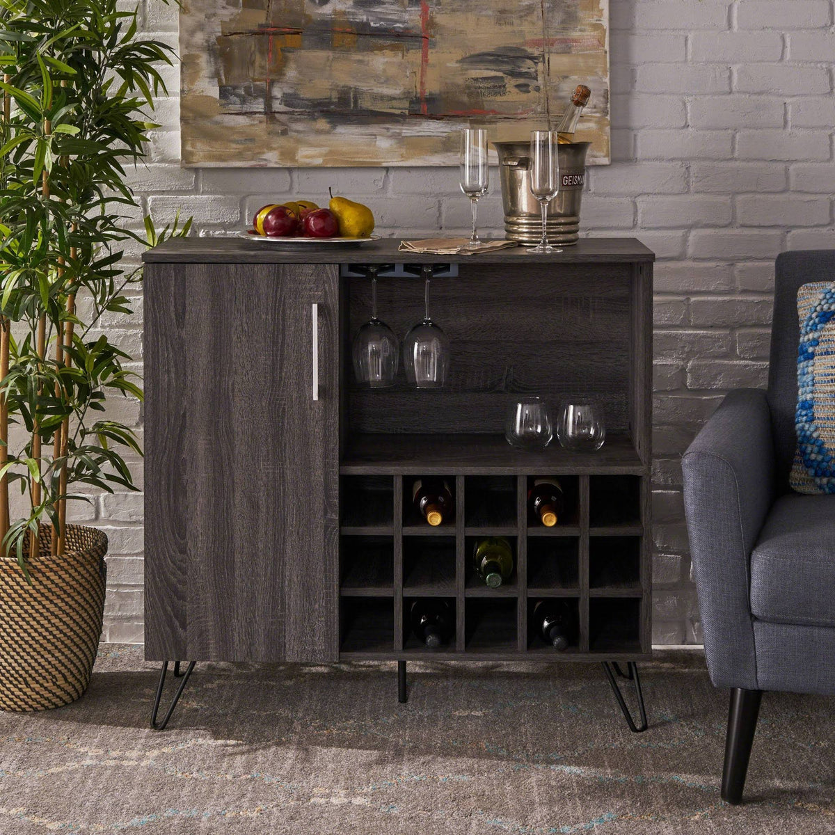 Sonoma Gray Oak and Black Finish Bar Cabinet I260