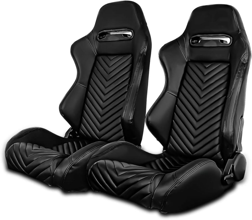 Red PU Leather Reclinable Racing Seats Pair with Dual Sliders Z2572