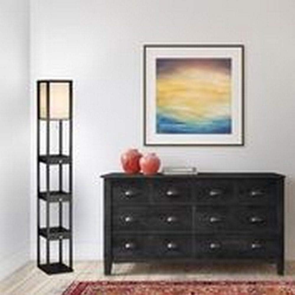Three Drawer Shelf Lamp, 72 in, 150W Incandescent/ 150W CFL, Black PVC Veneer on MDF, 1 Floor Lamp T4115