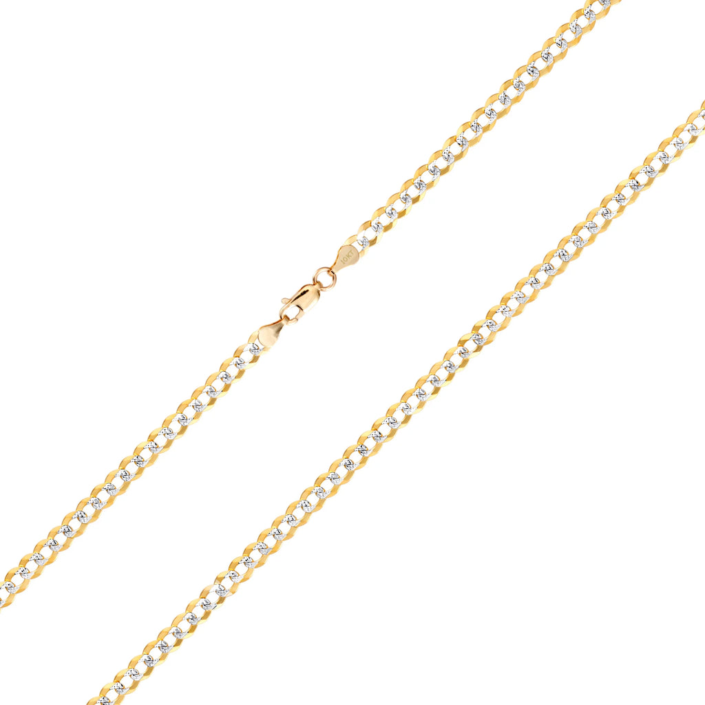 10k Yellow Gold Solid 5mm Cuban Chain Diamond Cut Pave Two Tone Bracelet N159721