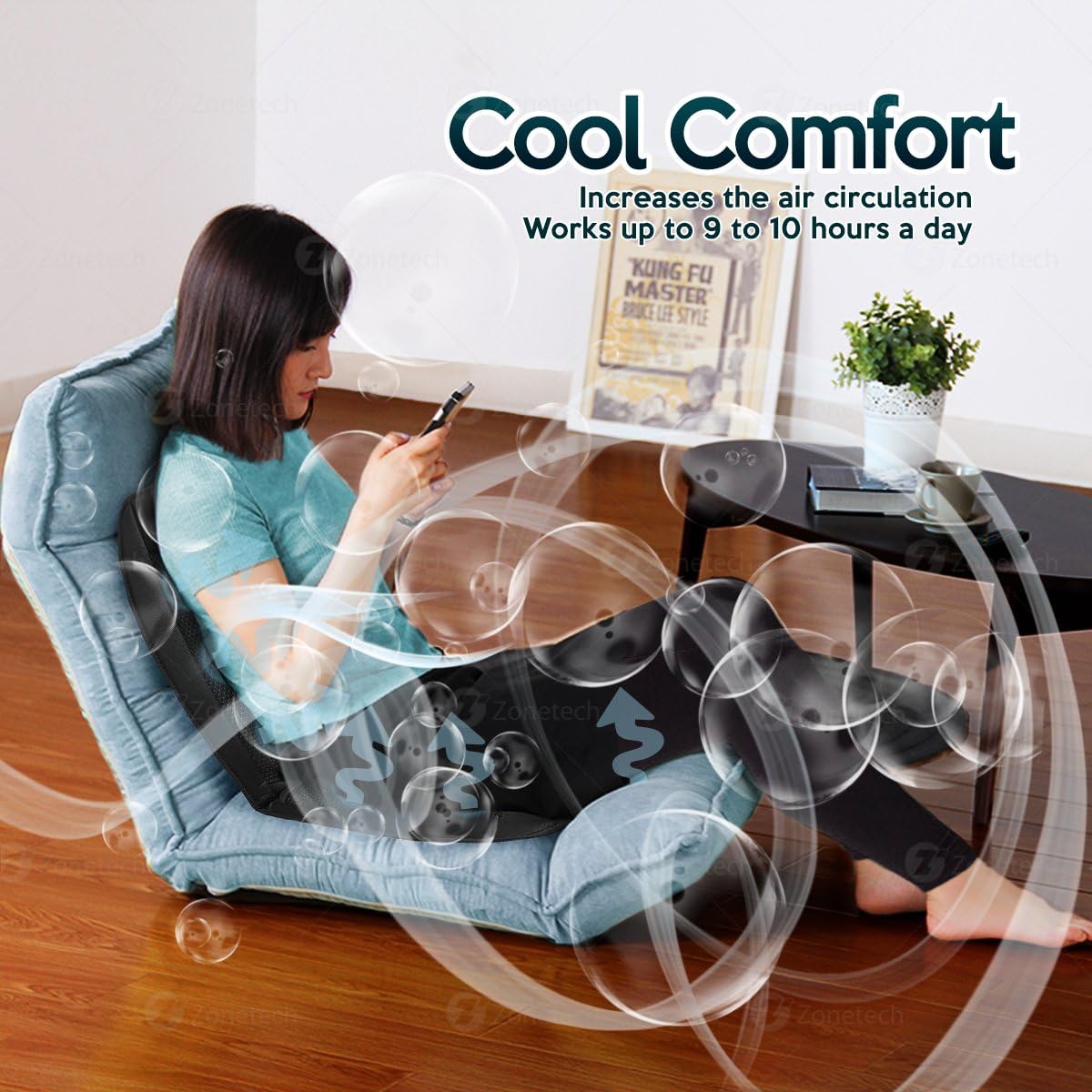 Black 12V Adjustable Cooling Car Seat Cushion S44782