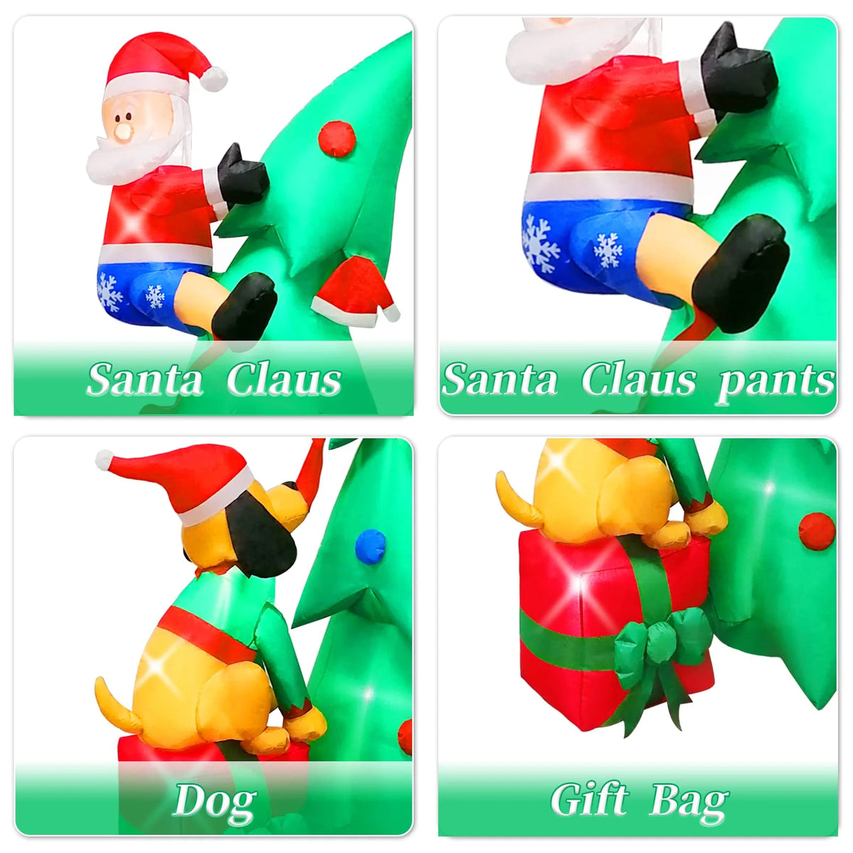 7ft Christmas Inflatable Santa Claus with Dog, 6 LED Lights L181351