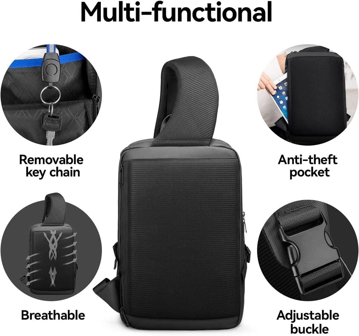 Waterproof Sling Backpack with USB Charging Port and Adjustable Strap M331642