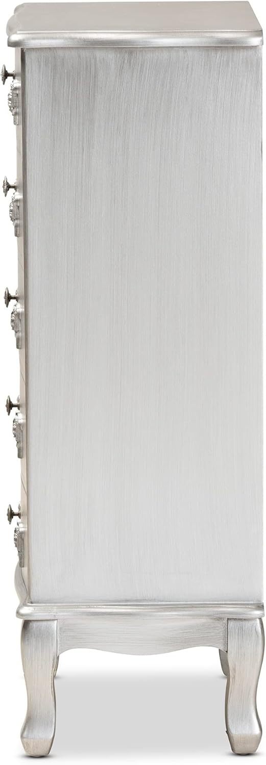 Brushed Silver Finished Wood 5-Drawer Chest L2863