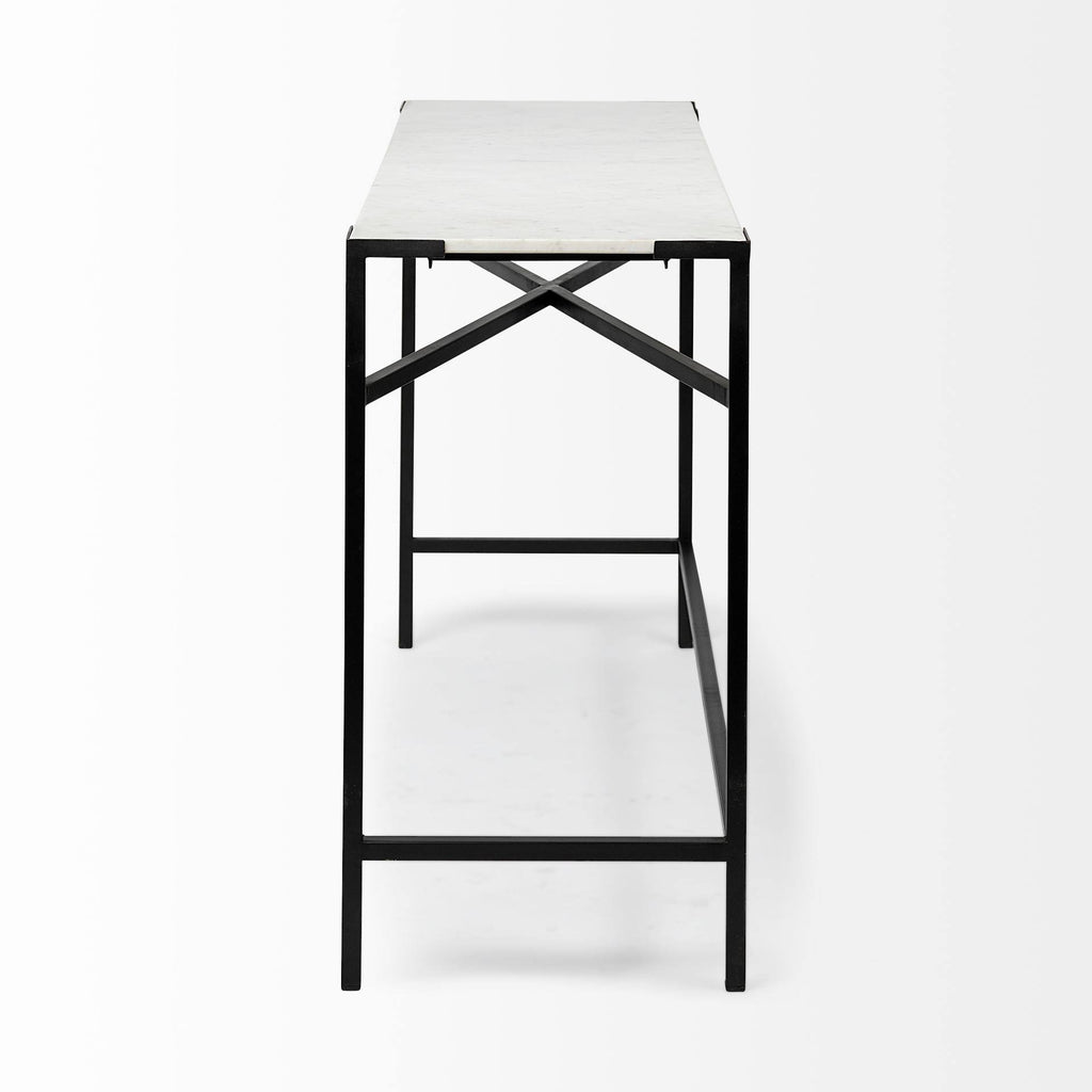 White Marble Top Black Metal Frame Console Table Z438