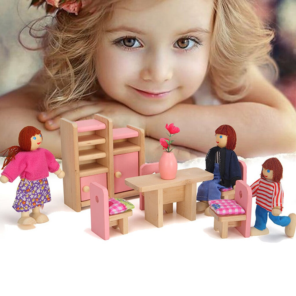 Miniature Doll Wooden Toy People 8 Furniture House N54664