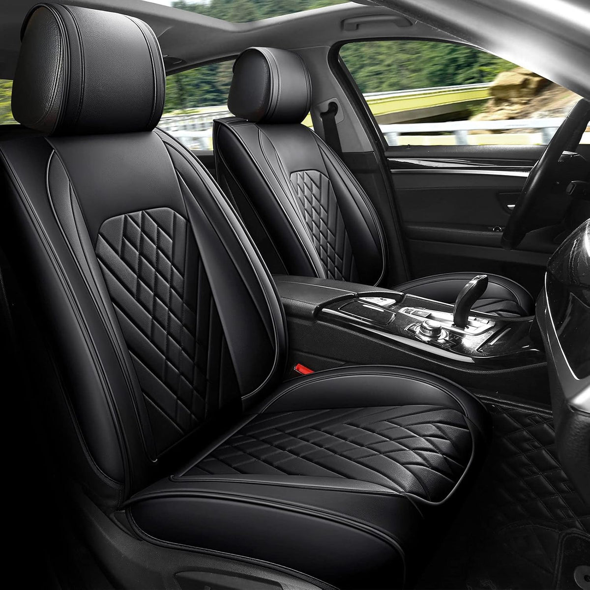 Grey Leather Car Seat Cover 2 Pcs A1624