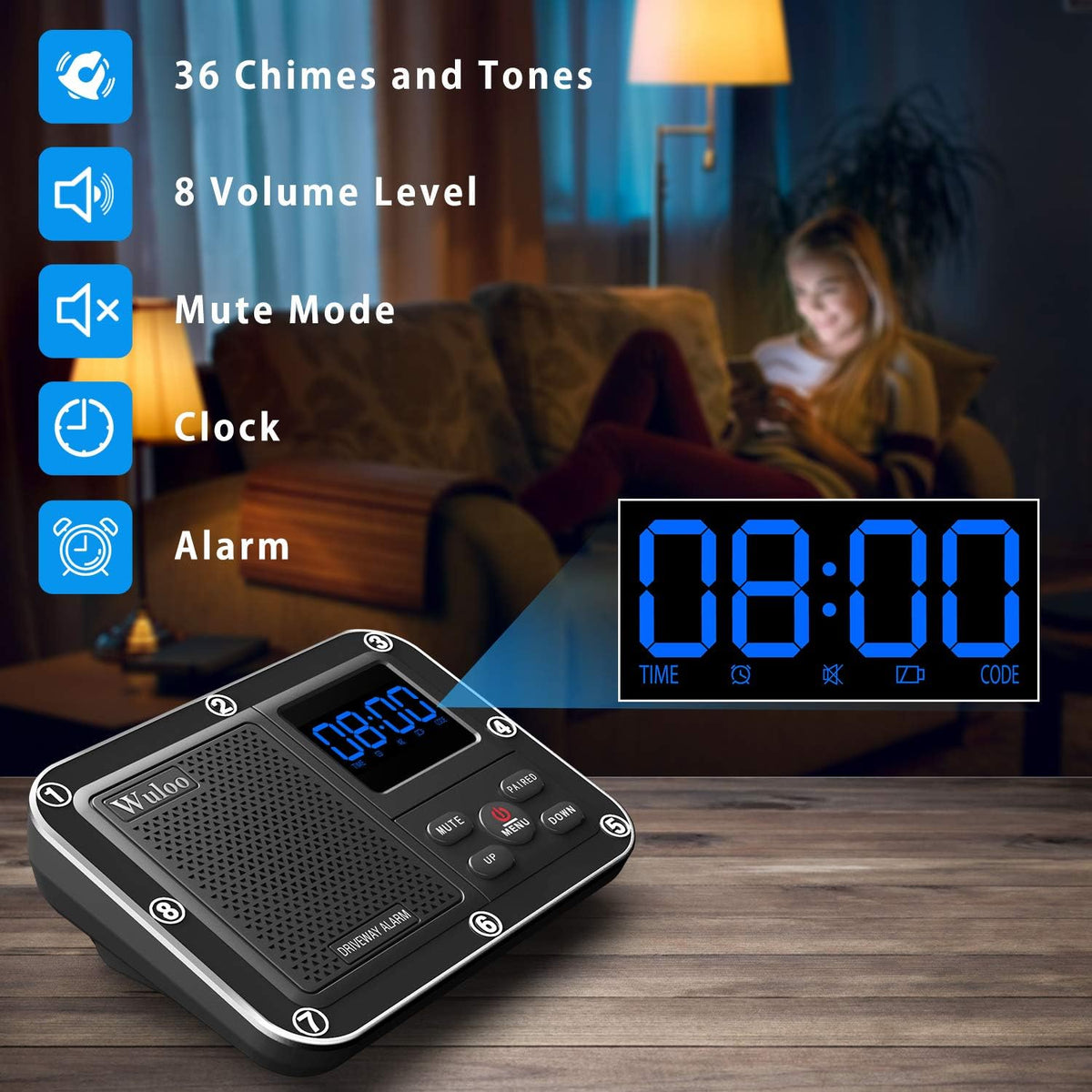Solar Driveway Alarm Wireless Outdoor Motion Sensor Detector System with Rechargeable Battery Weatherproof Mute Mode E701
