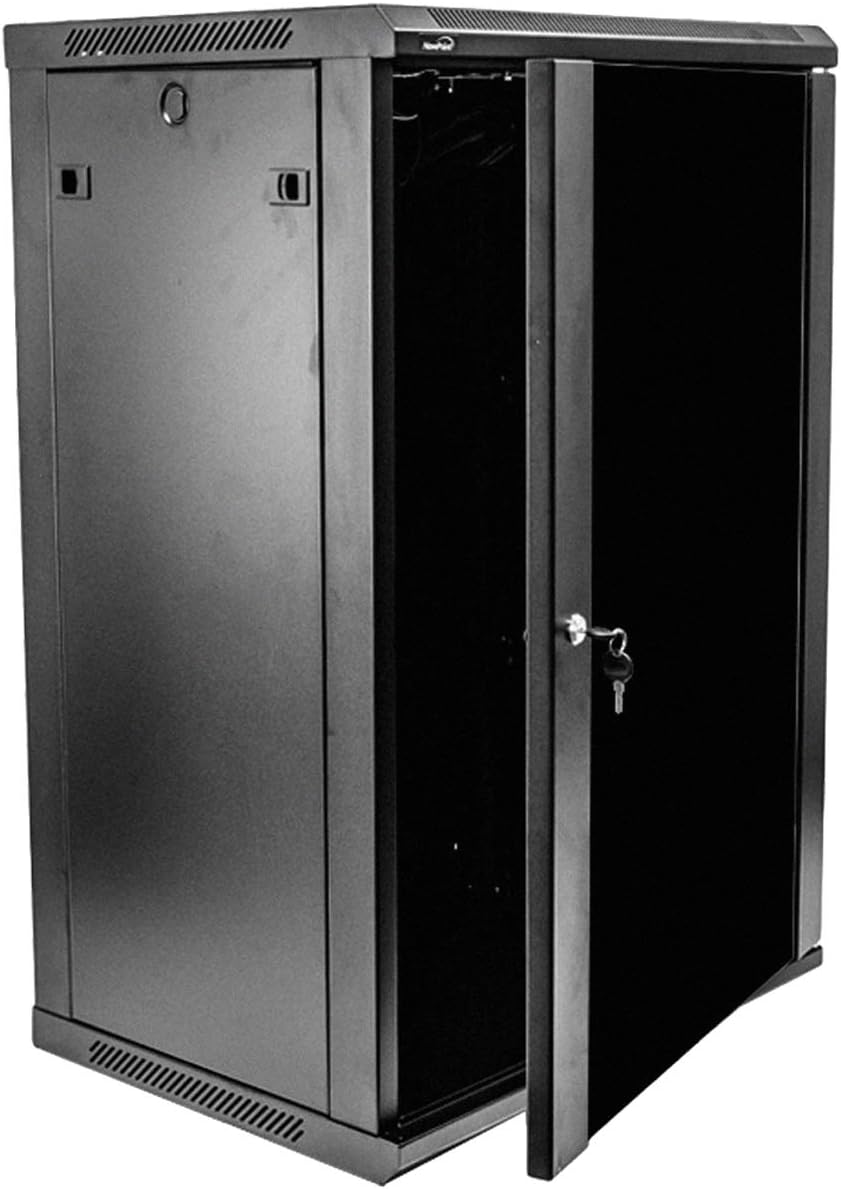 18U Wallmount Cabinet Enclosure 19-Inch Server Network Rack with Locking Glass Door Black S76793
