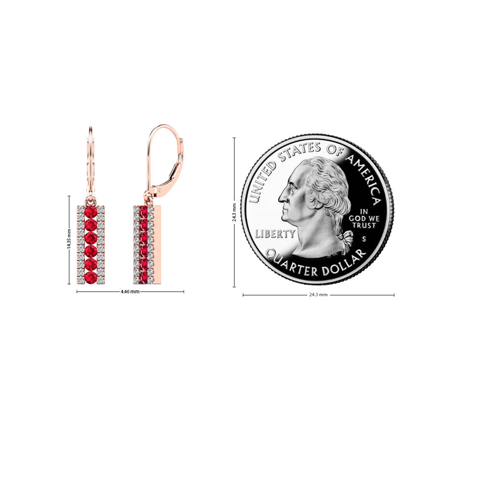 14K Rose Gold Diamond and Ruby Bar Drop Earrings B9811