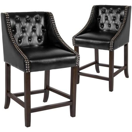 Set of 2 Black Leather Fabric Wood Stools H2340