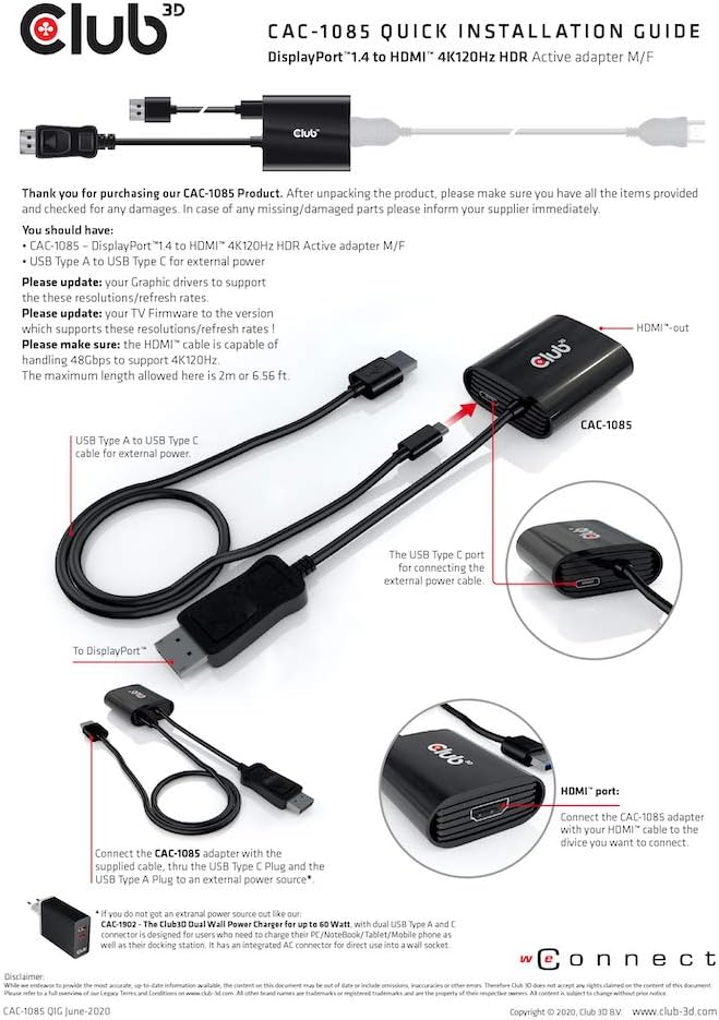 DisplayPort 1.4 to HDMI 4K 120Hz HDR Active Adapter I966535