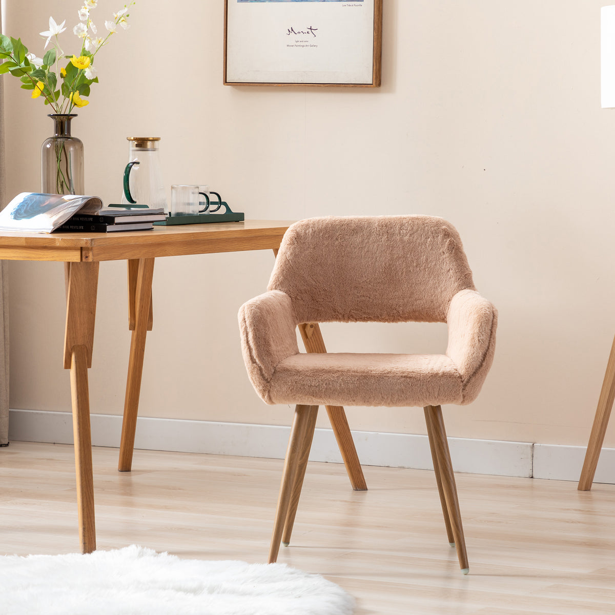 Faux Fur Dining Chairs with Solid Steel Leg Q329771