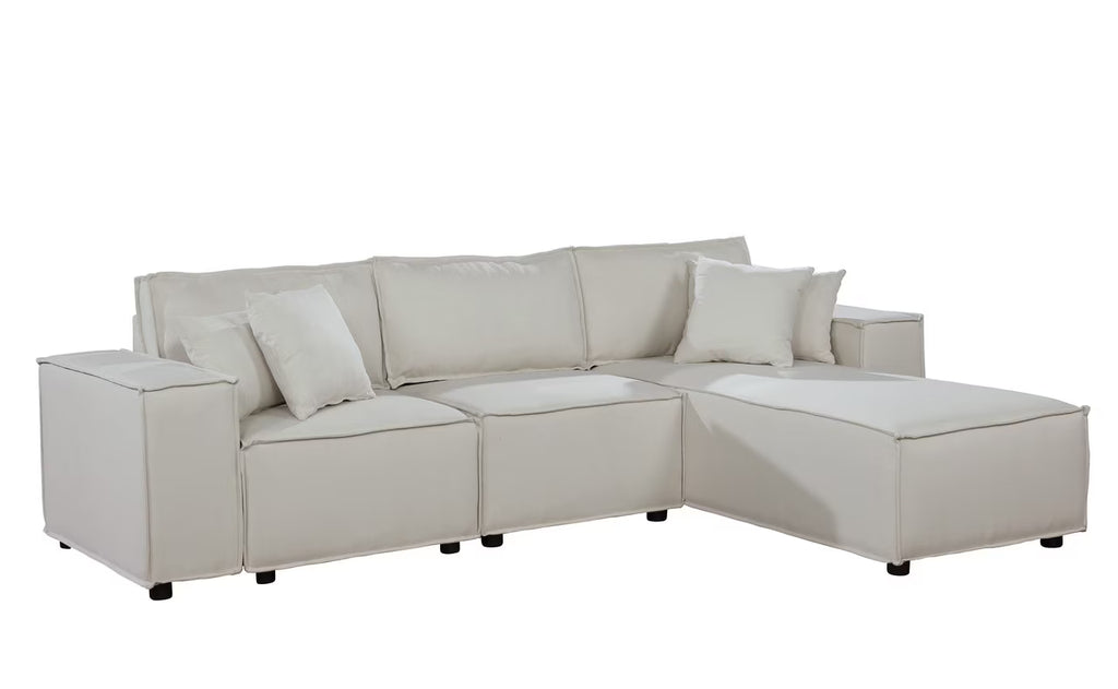 Beige Linen Sofa with Reversible Chaise P879