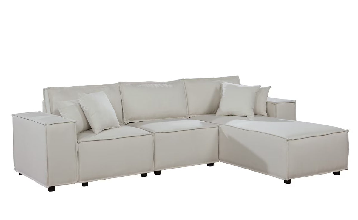 Beige Linen Sofa with Reversible Chaise P879