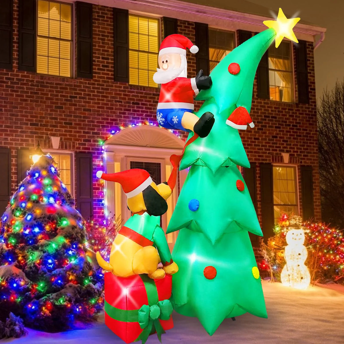 7ft Christmas Inflatable Santa Claus with Dog, 6 LED Lights L181351