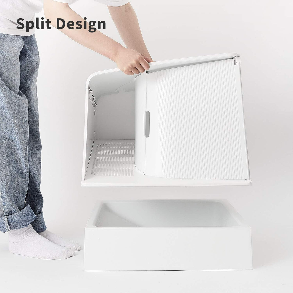 White Semi-Enclosed Cat Litter Box with Litter Scoop R43108