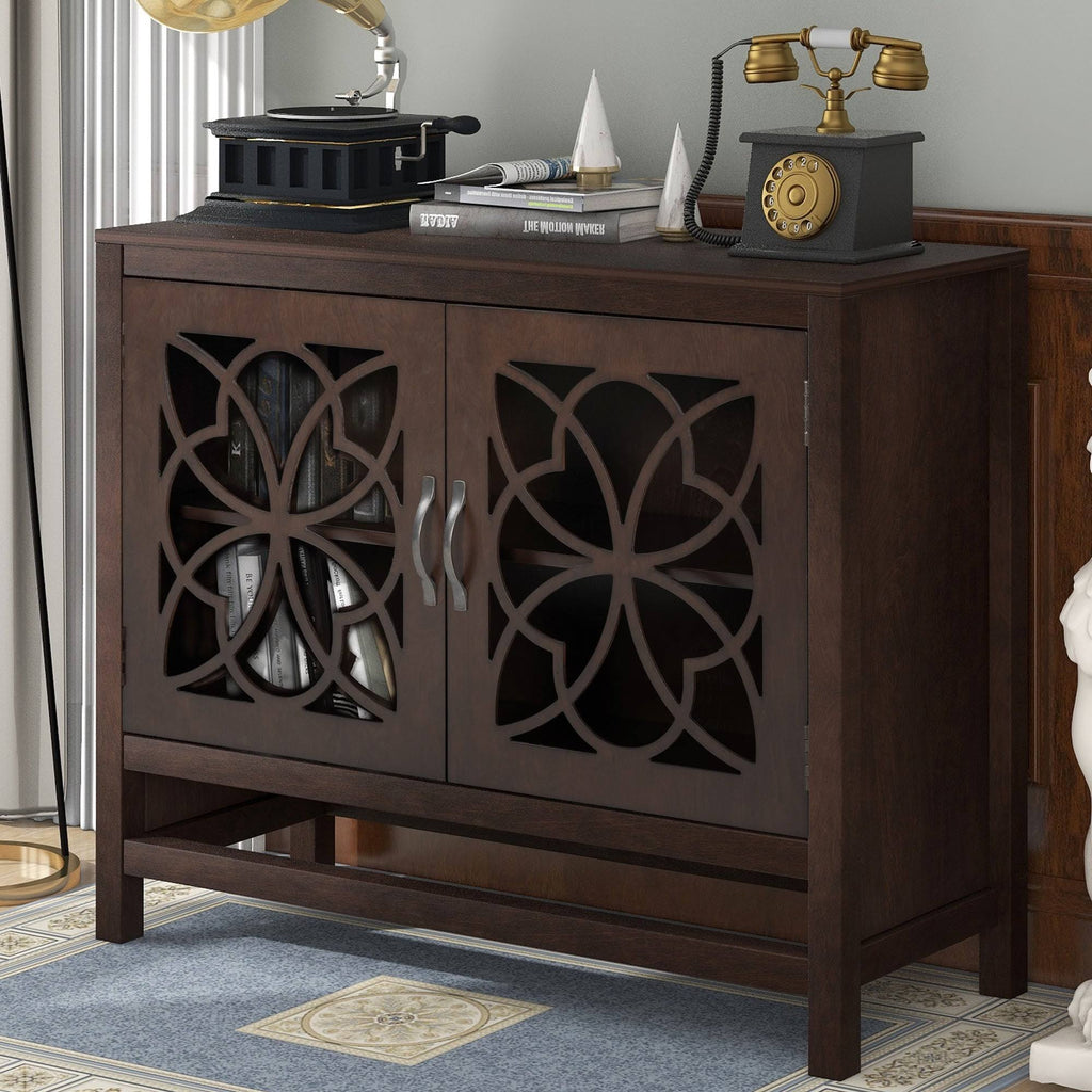 Brown Navy Blue Wood Accent Sideboard Storage Cabinet with Doors U6016