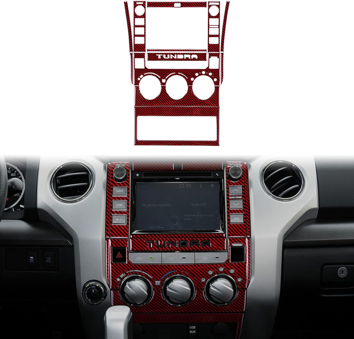 Carbon Fiber Center Control Navigation Screen Panel Sticker for Toyota Tundra 2014-2021 (Type B - 2knobs, Black) Pack of 2 T3933