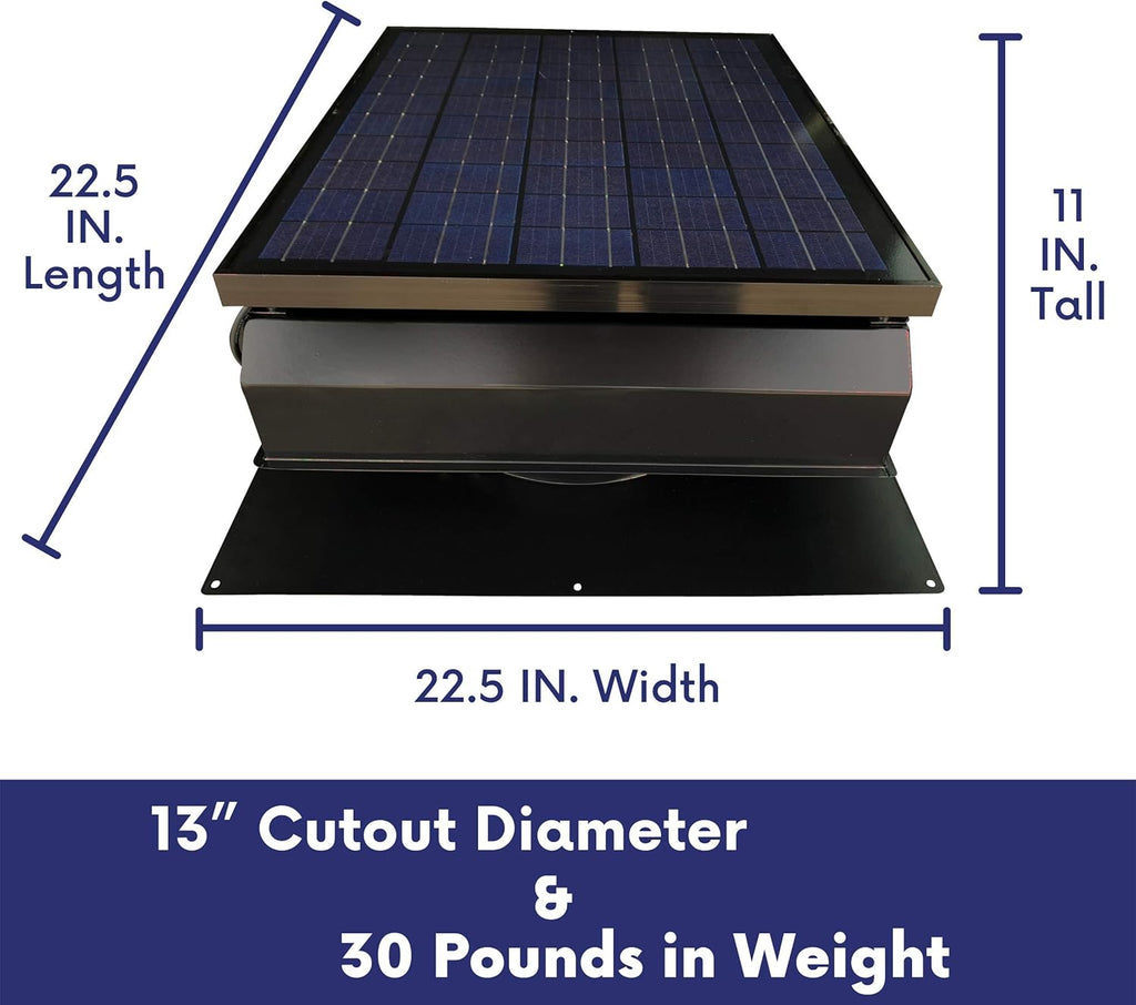 Solar Attic Fan with Thermostat/Humidistat/adapter, 22.5 x 22.5 x 11 IN. F296834