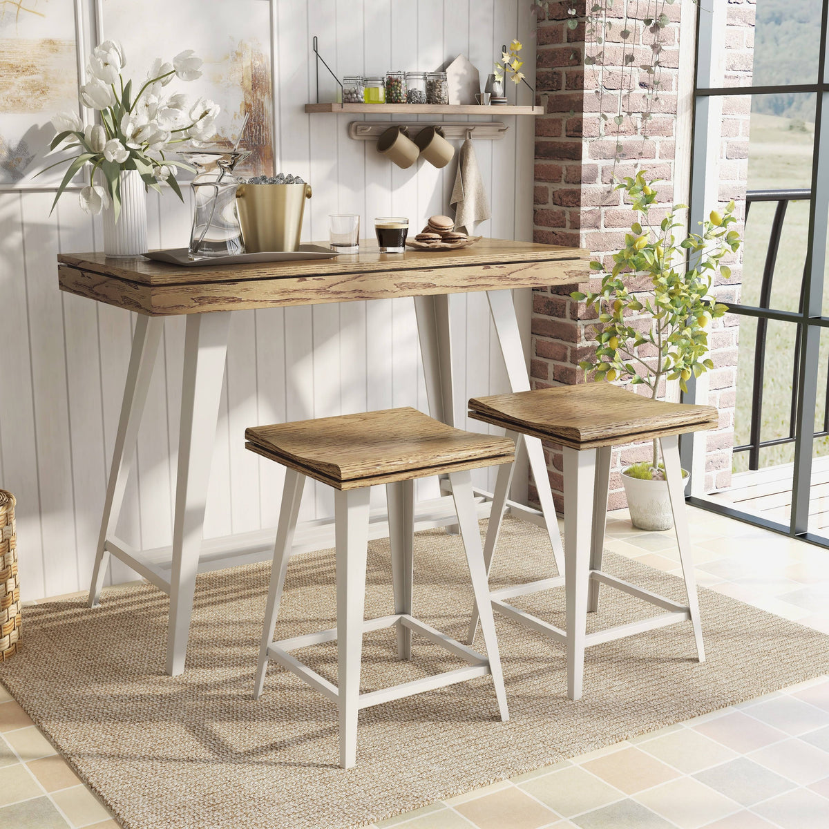 3-Piece Counter Height Table Set Dark Oak X482