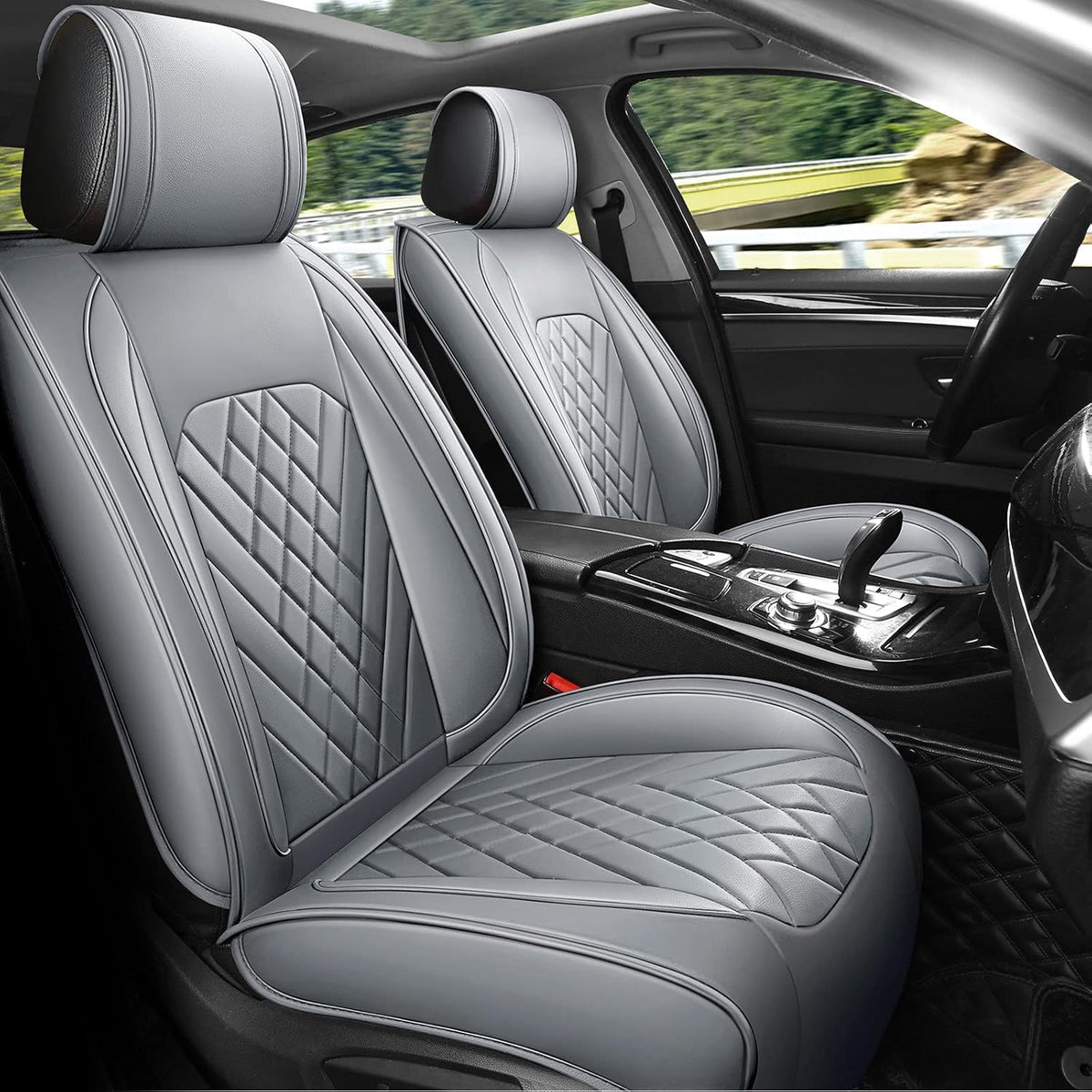 Grey Leather Car Seat Cover 2 Pcs A1624