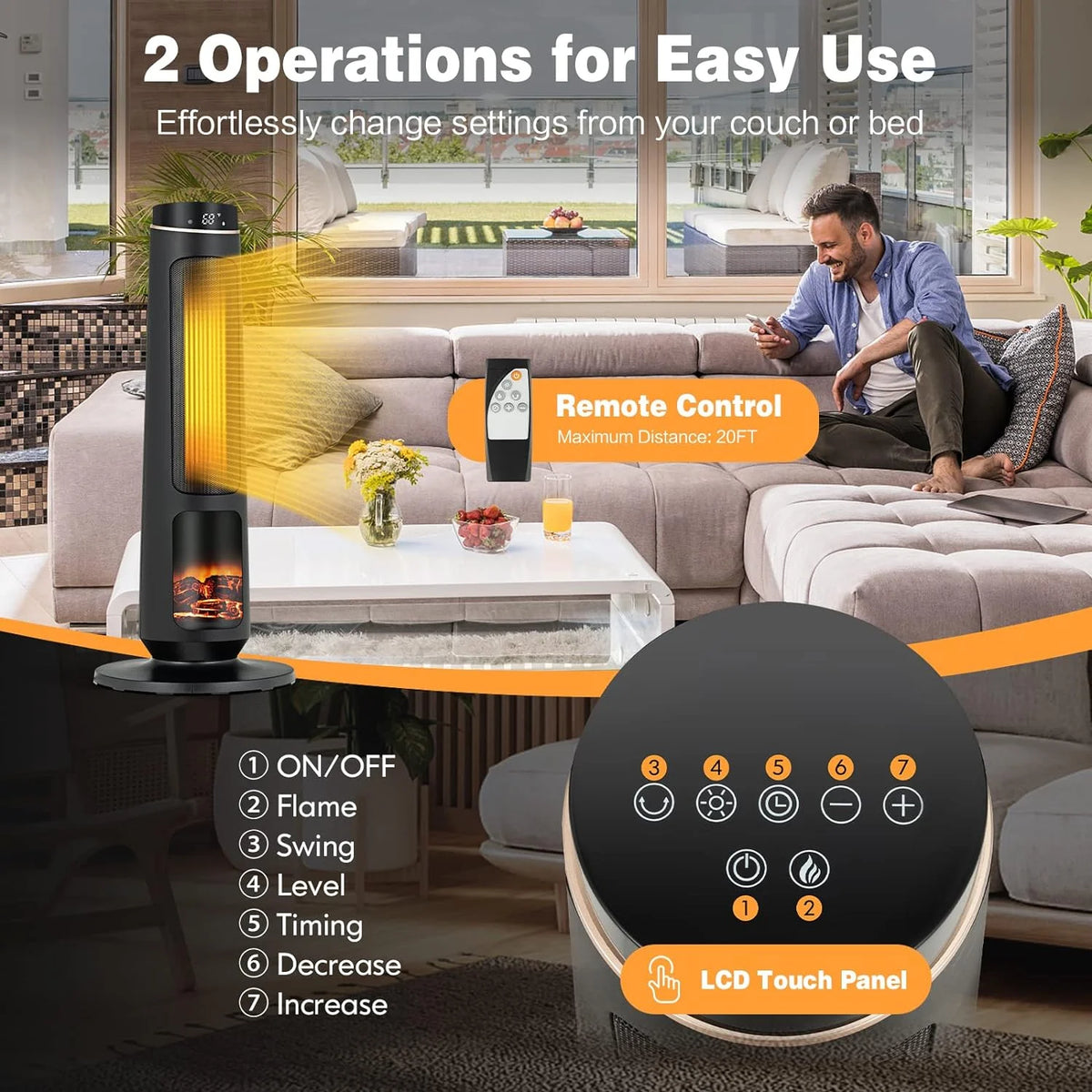 1500W Black Ceramic Tower Heater with Remote Control L39366
