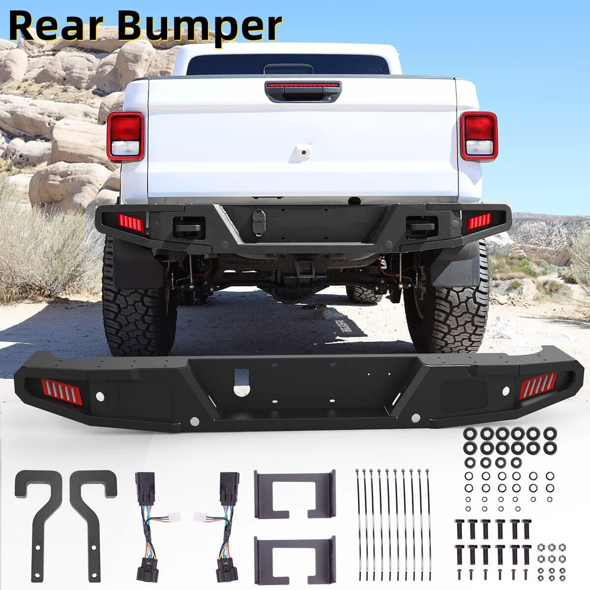 Steel Full Width Rear Bumper with 2 LED Lights D702