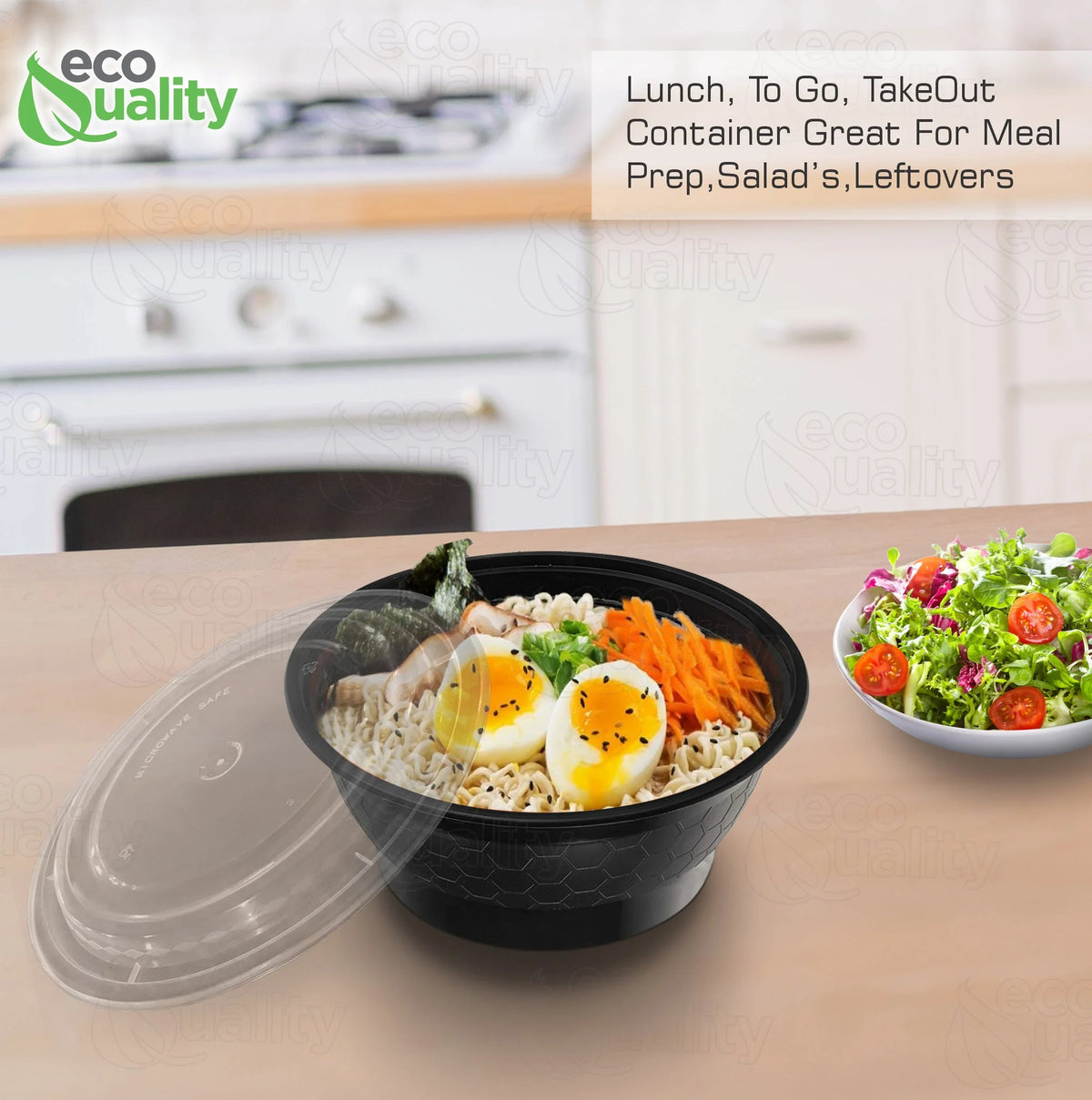 50 Pack 40 oz Black Round Meal Prep Containers with Lids H4202