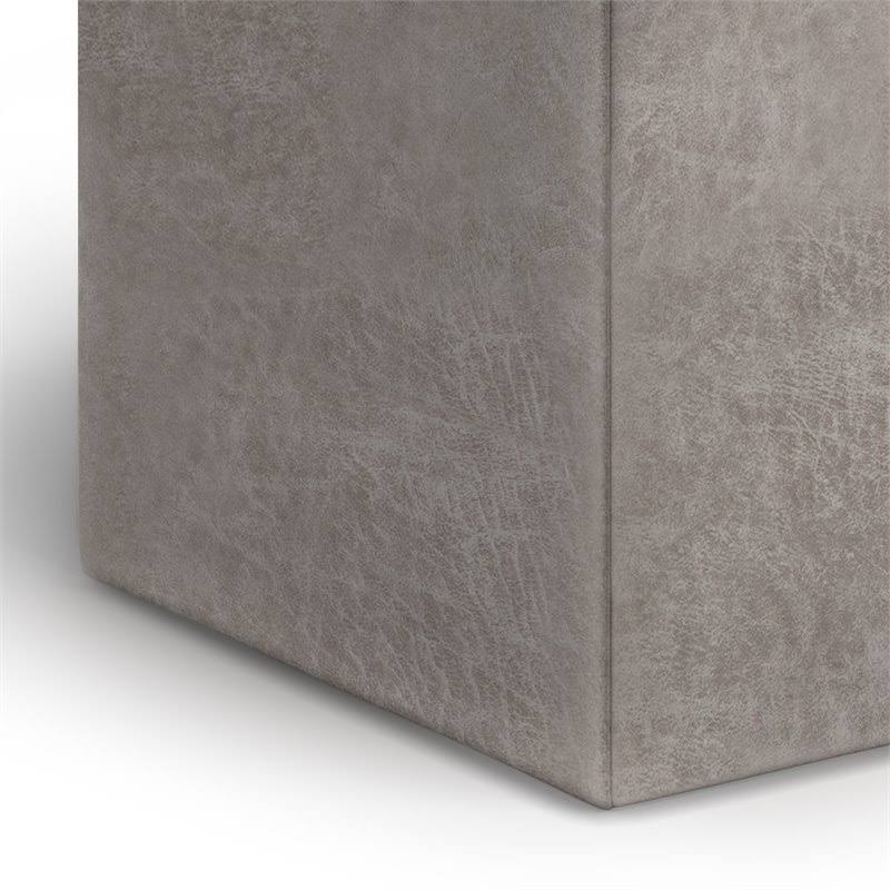 Distressed Grey Taupe Faux Leather Cube Storage Ottoman with Tray L6854