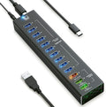 13 Multi-Port USB Hub with 10 USB 3.0 Ports, 2 IQ Quick Charge 3.0 Ports, Unibody Aluminum USB Hub, Pack of 2 X4616