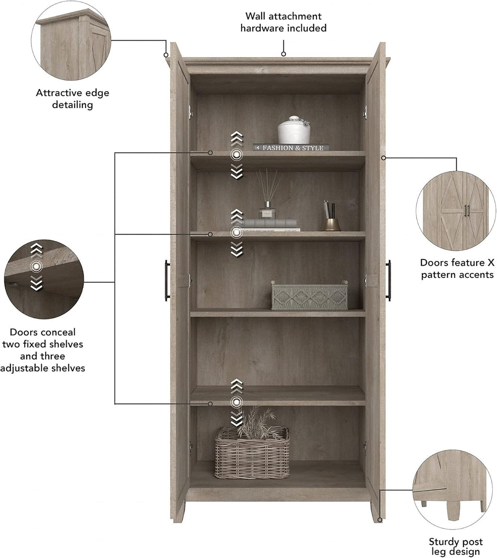 Washed Gray Tall Storage Cabinet with Doors P684148