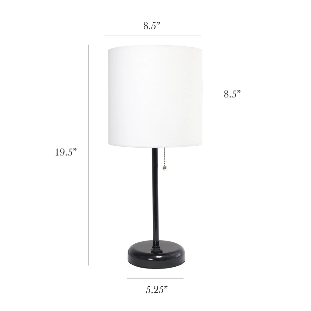 Black Stick Lamp with Outlet and Fabric Shade Two Pack Set T7132