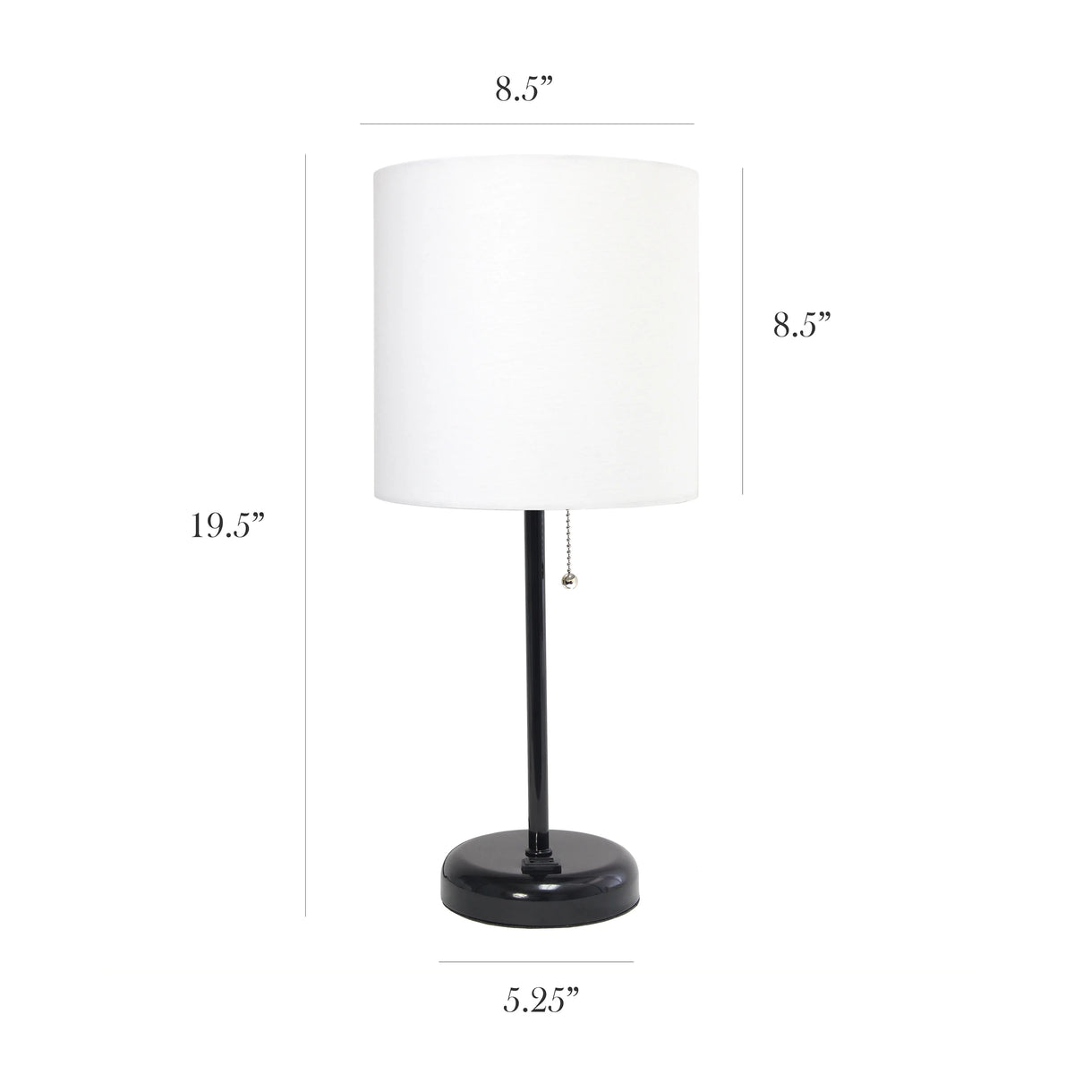 Black Stick Lamp with Outlet and Fabric Shade Two Pack Set T7132