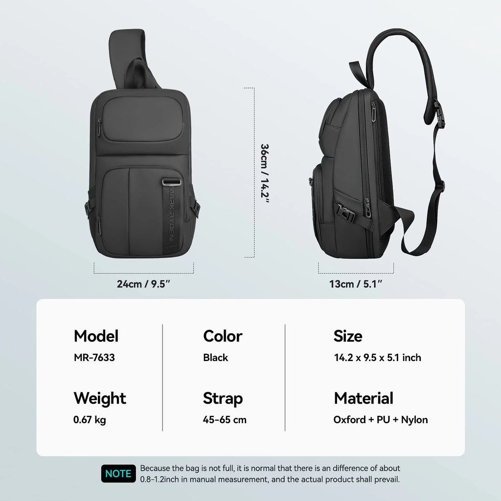 Waterproof Sling Backpack with USB Charging Port and Adjustable Strap M331642