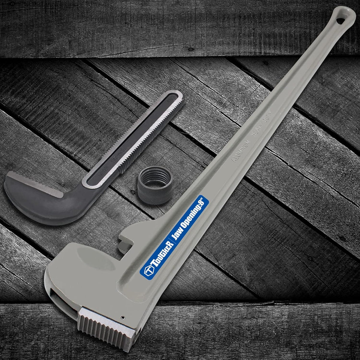 48-inch Aluminum Pipe Wrench, 8-inch Adjustable Jaw Capacity, Grey X78660