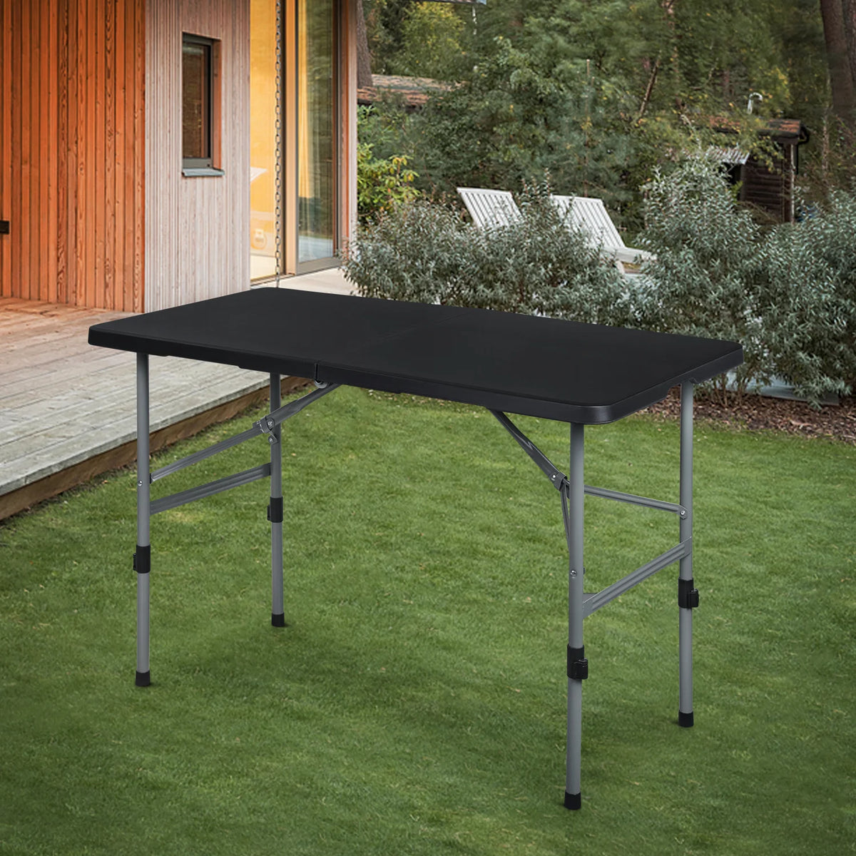 10 Pieces Plastic Folding Card Table with Carrying Handle, Black C35160