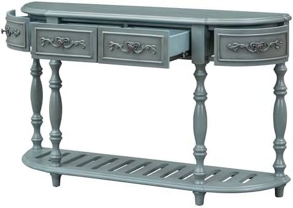 White Retro Curved Console Table with 2 Top Drawers and Solid Wooden Frame K302