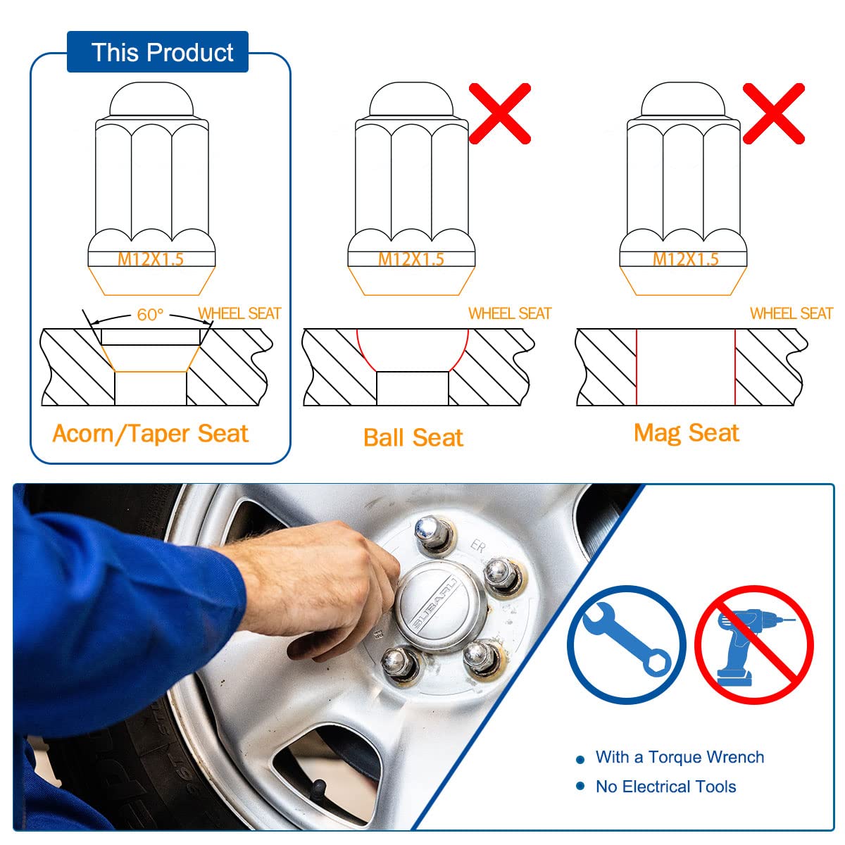 M12x1.5 Chrome Closed End Bulge Acorn Lug Nuts 20 Pack R76539