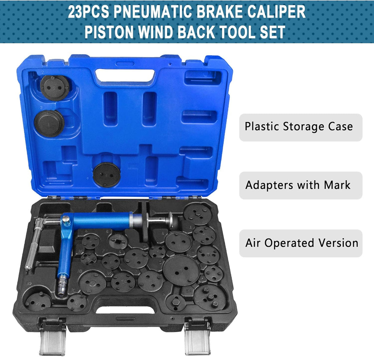 23PCS Pneumatic Brake Caliper Wind Back Tool Kit with Adapters X2897