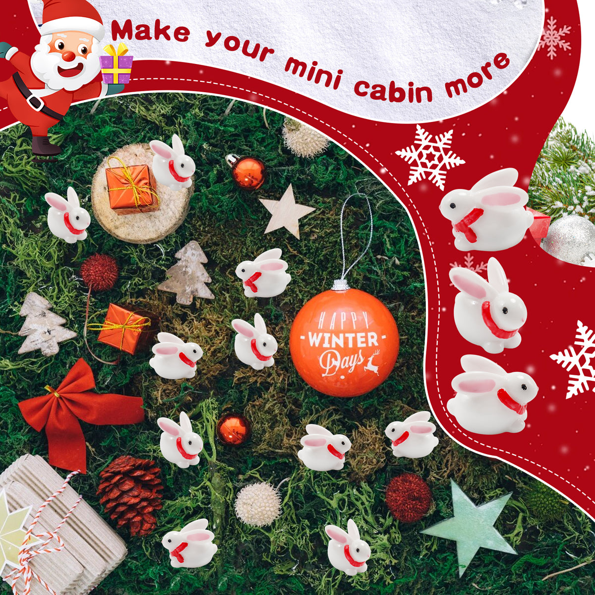 40 Pcs Resin Rabbit Figurines with Red Scarf B355